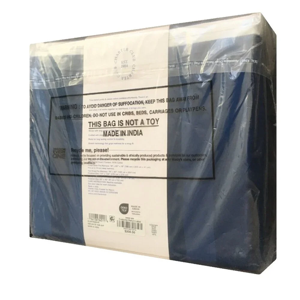 Charter Club 550 DAMASK STRIPE TC 100% Cotton KING Sheet Set in NAVY PEONY color